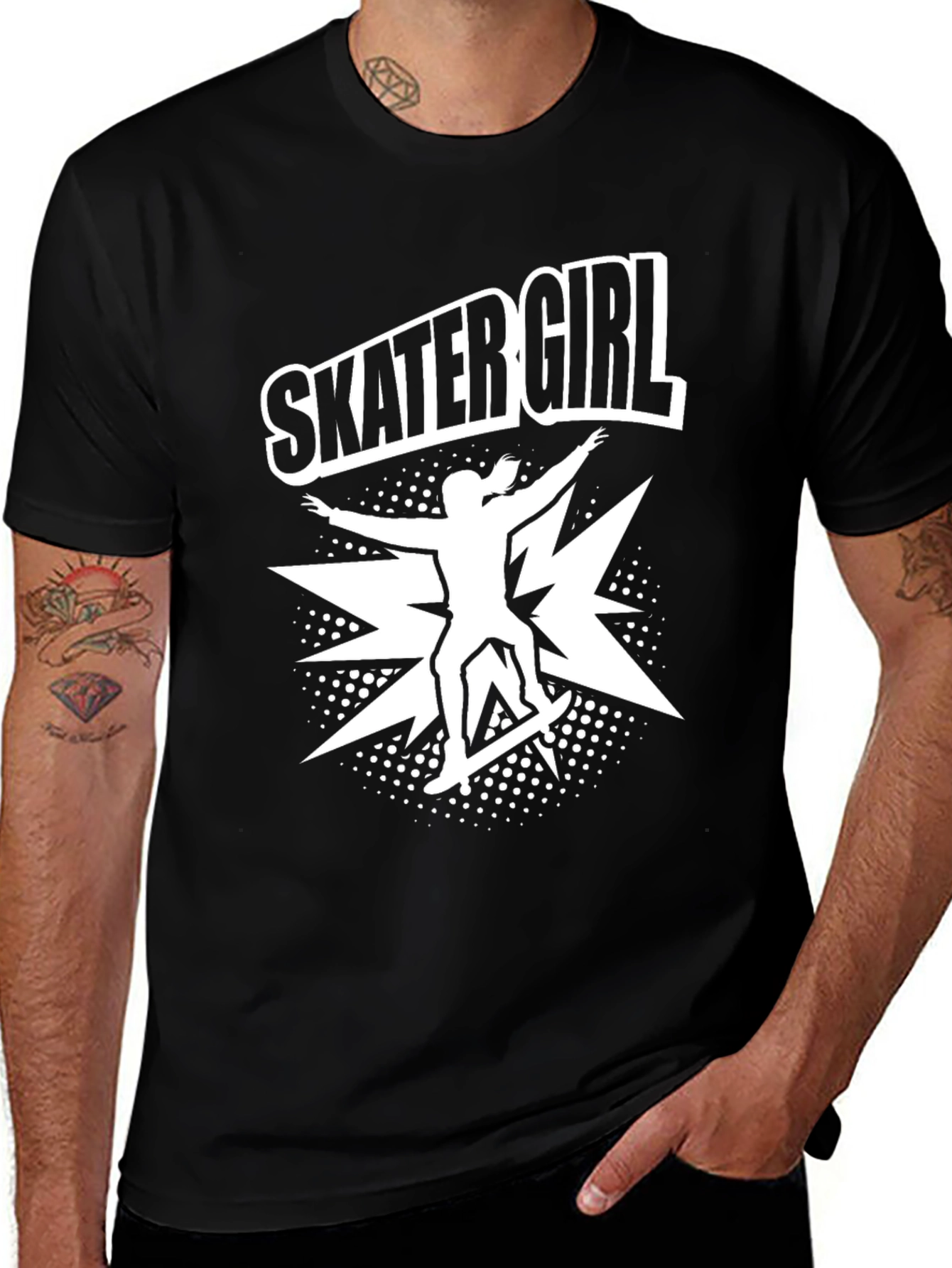 Skater Girl Graphic Tee - Black Cotton T-Shirt