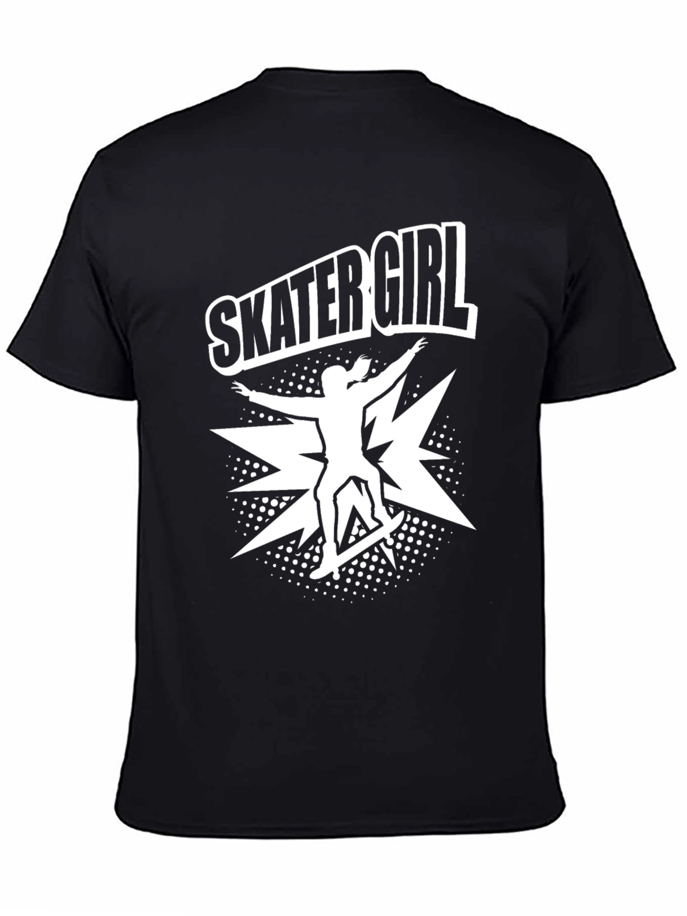 Skater Girl Graphic Tee - Black Cotton T-Shirt