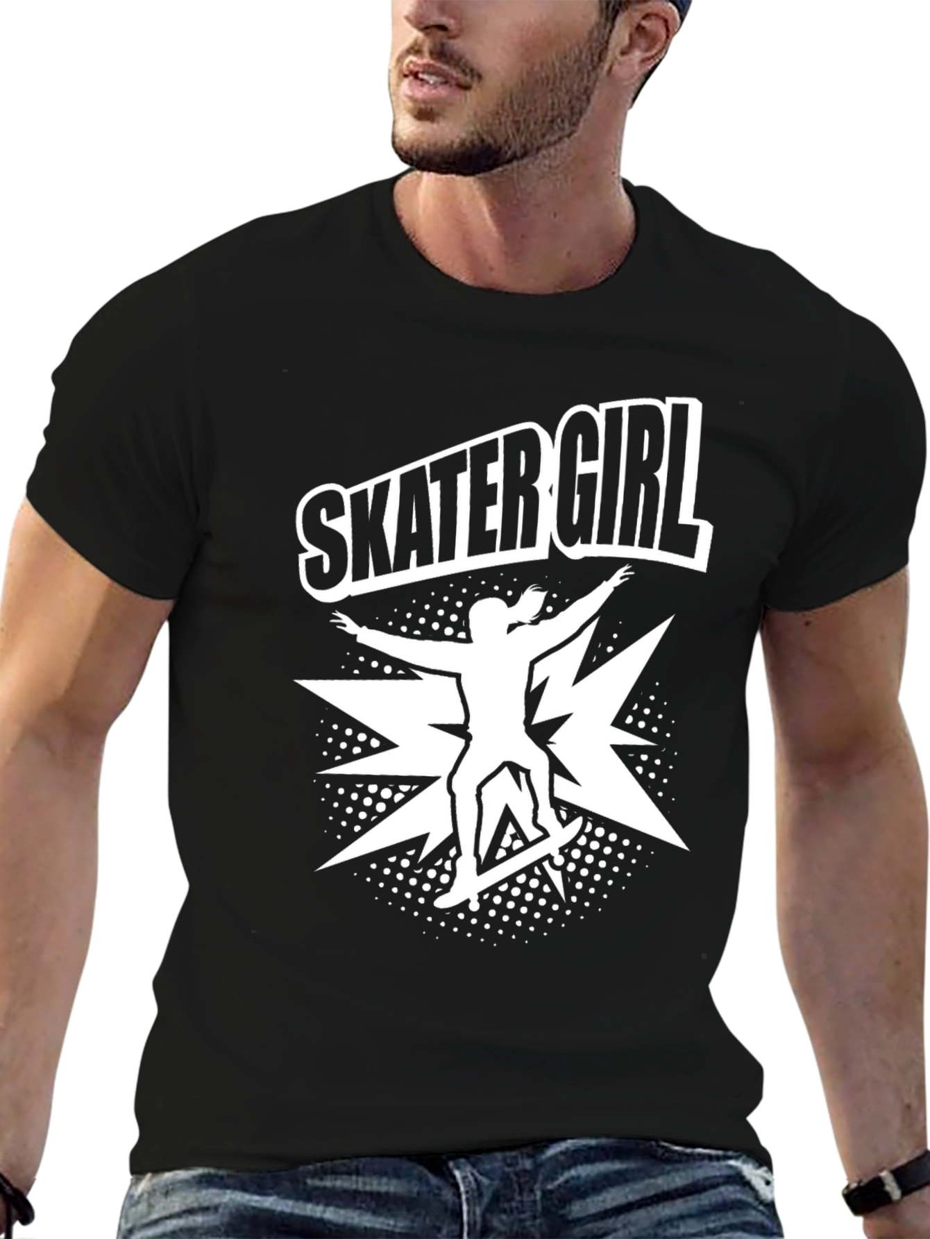 Skater Girl Graphic Tee - Black Cotton T-Shirt