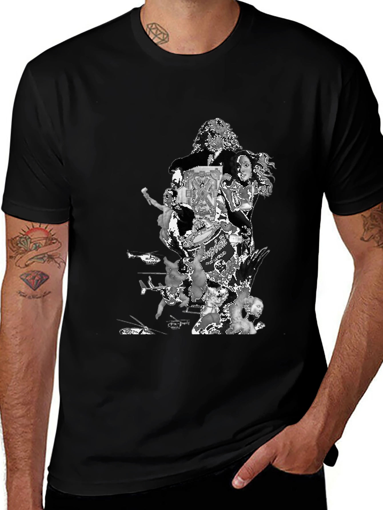 Retro Collage Graphic T-Shirt - Black