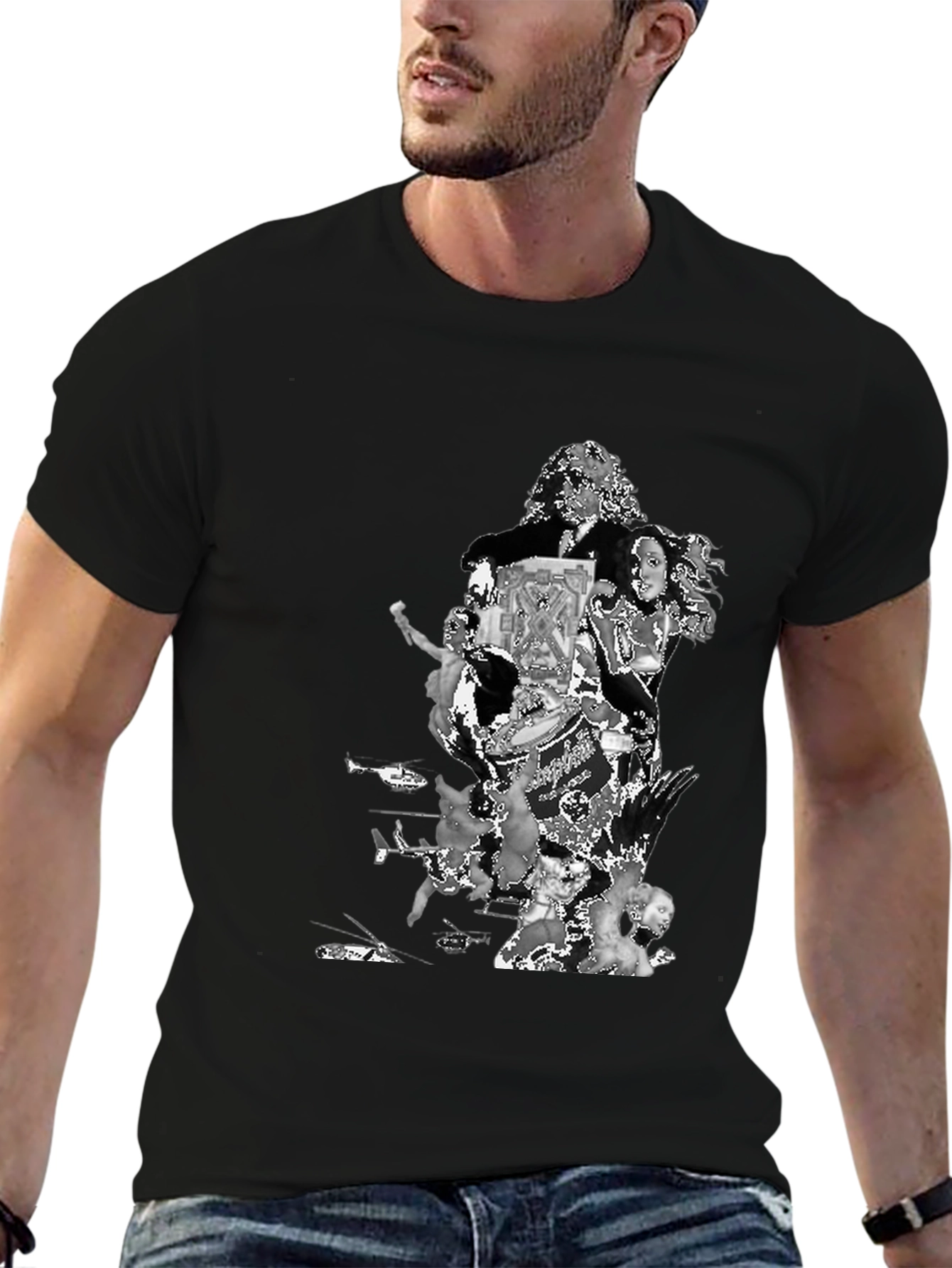 Retro Collage Graphic T-Shirt - Black