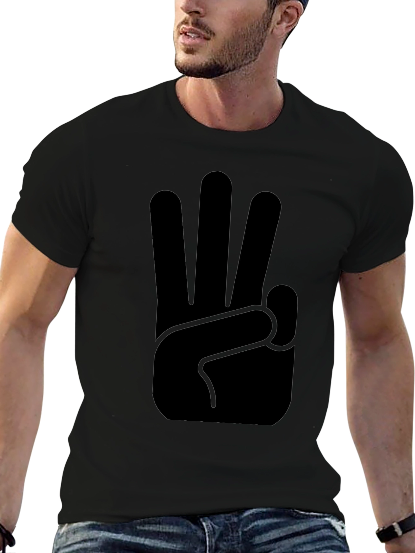 Black T-Shirt with Three Hand Graphic