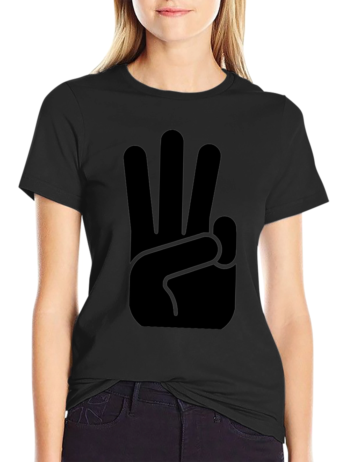 Black T-Shirt with Three Hand Graphic