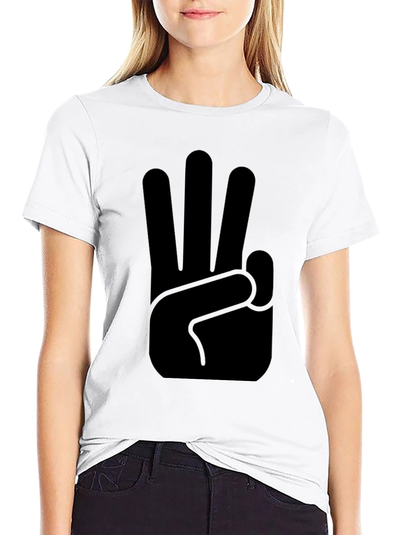 Black T-Shirt with Three Hand Graphic