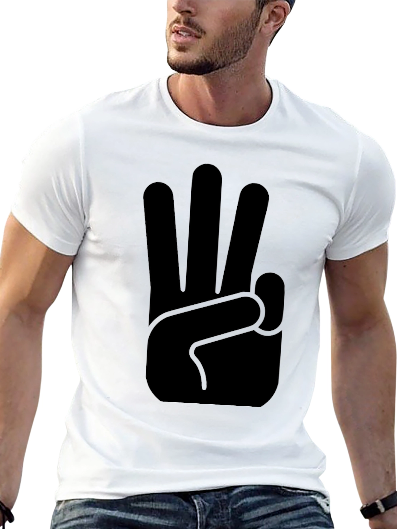Black T-Shirt with Three Hand Graphic