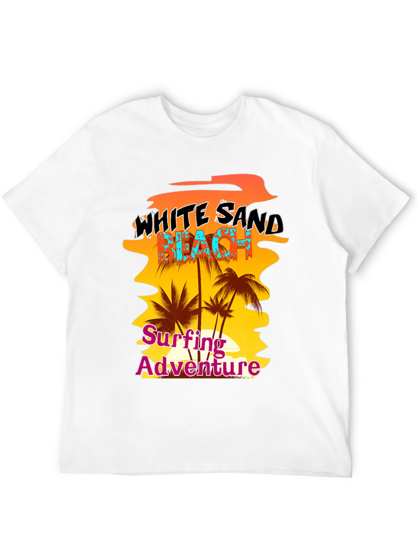 White Sand Beach Surfing Adventure Black Graphic Tee