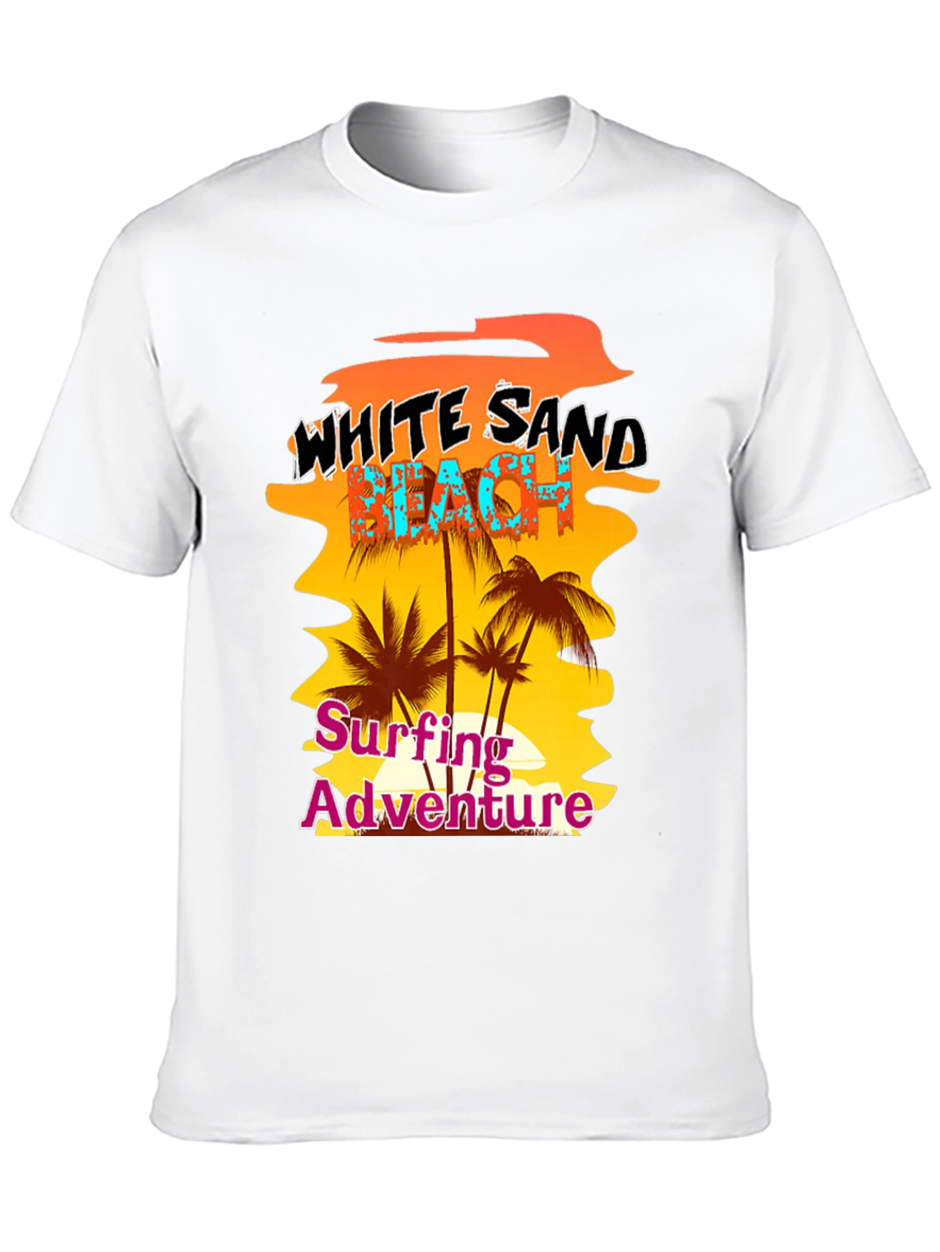 White Sand Beach Surfing Adventure Black Graphic Tee