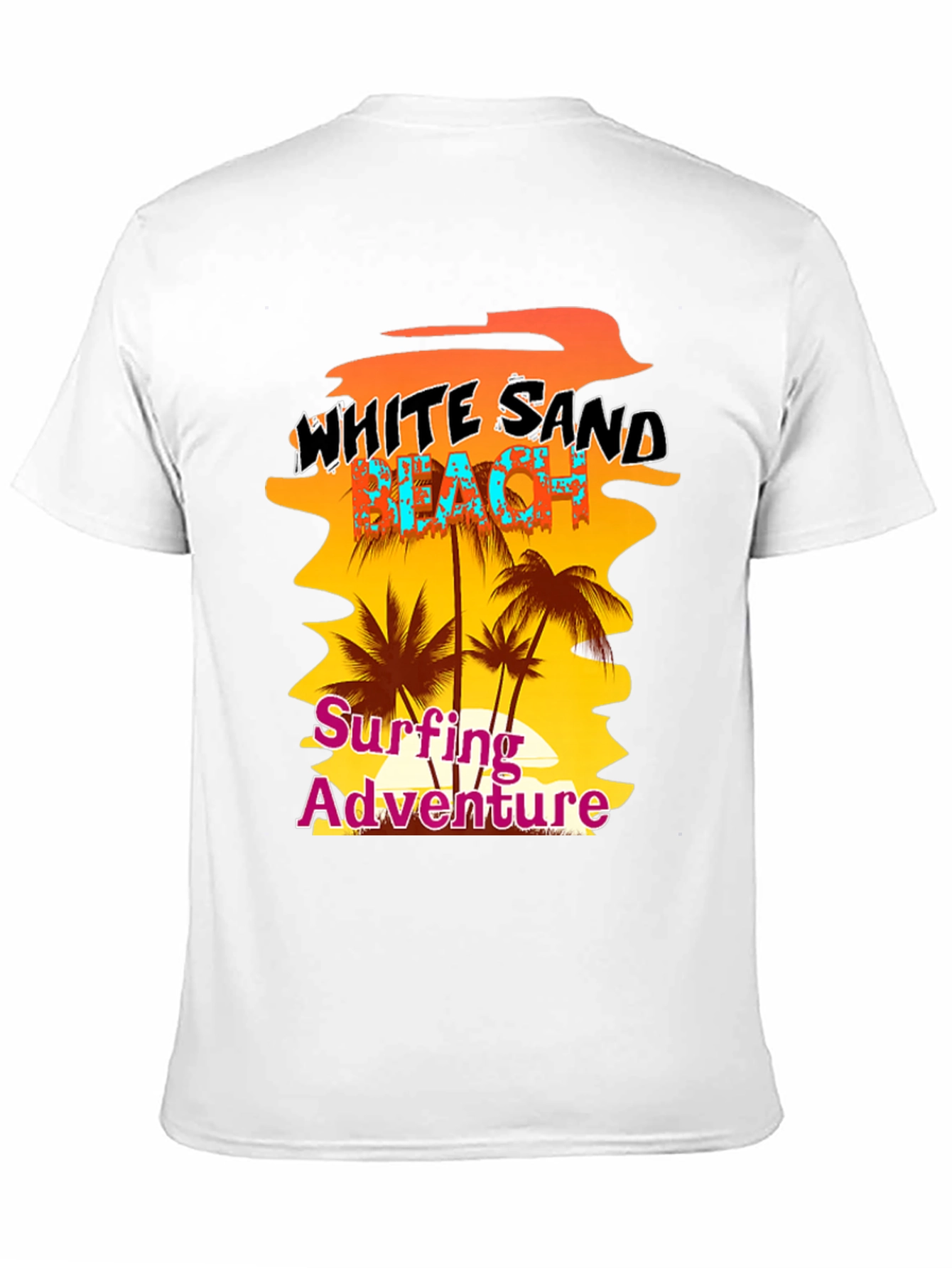 White Sand Beach Surfing Adventure Black Graphic Tee