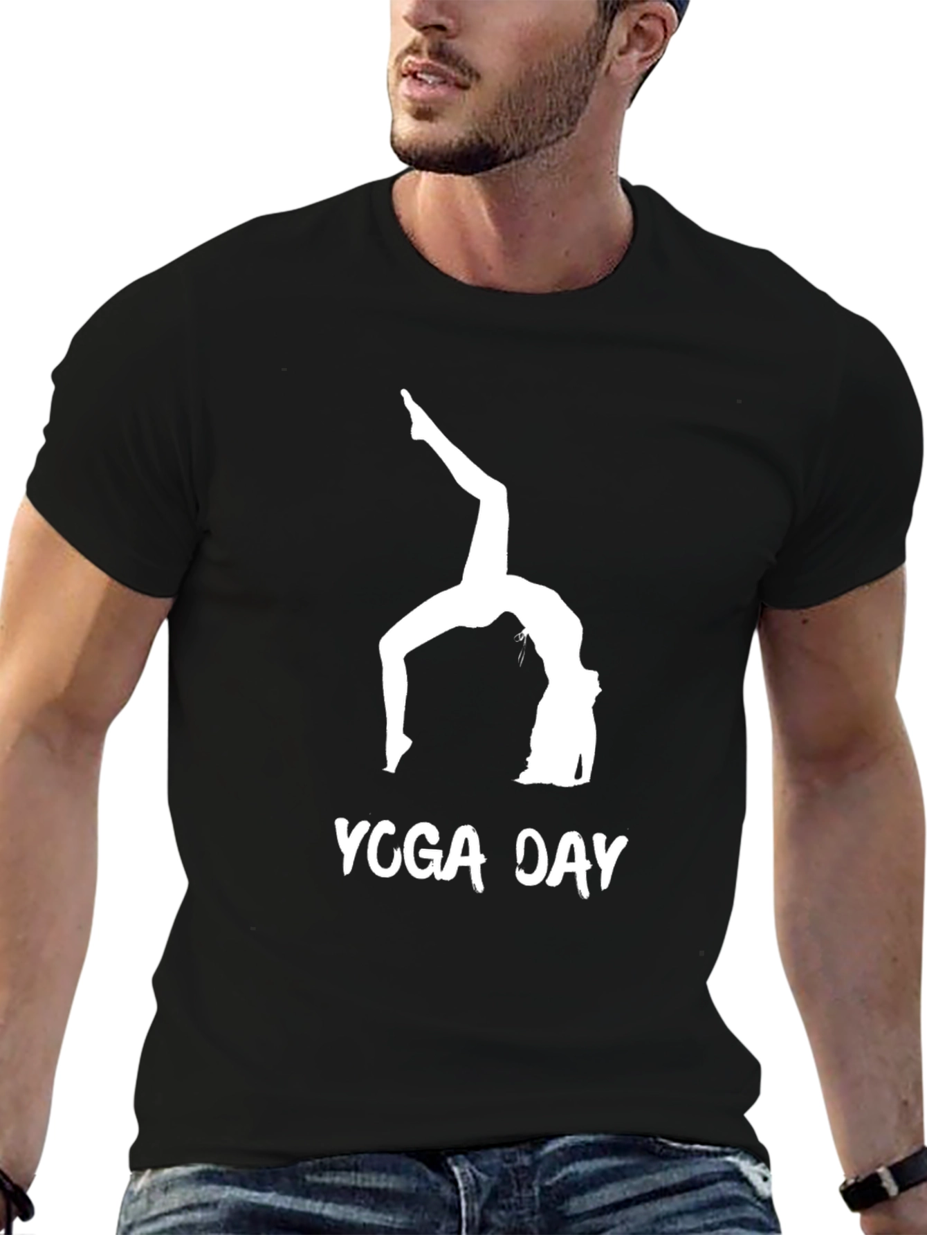 Yoga Day Graphic Tee - Black Cotton Comfort