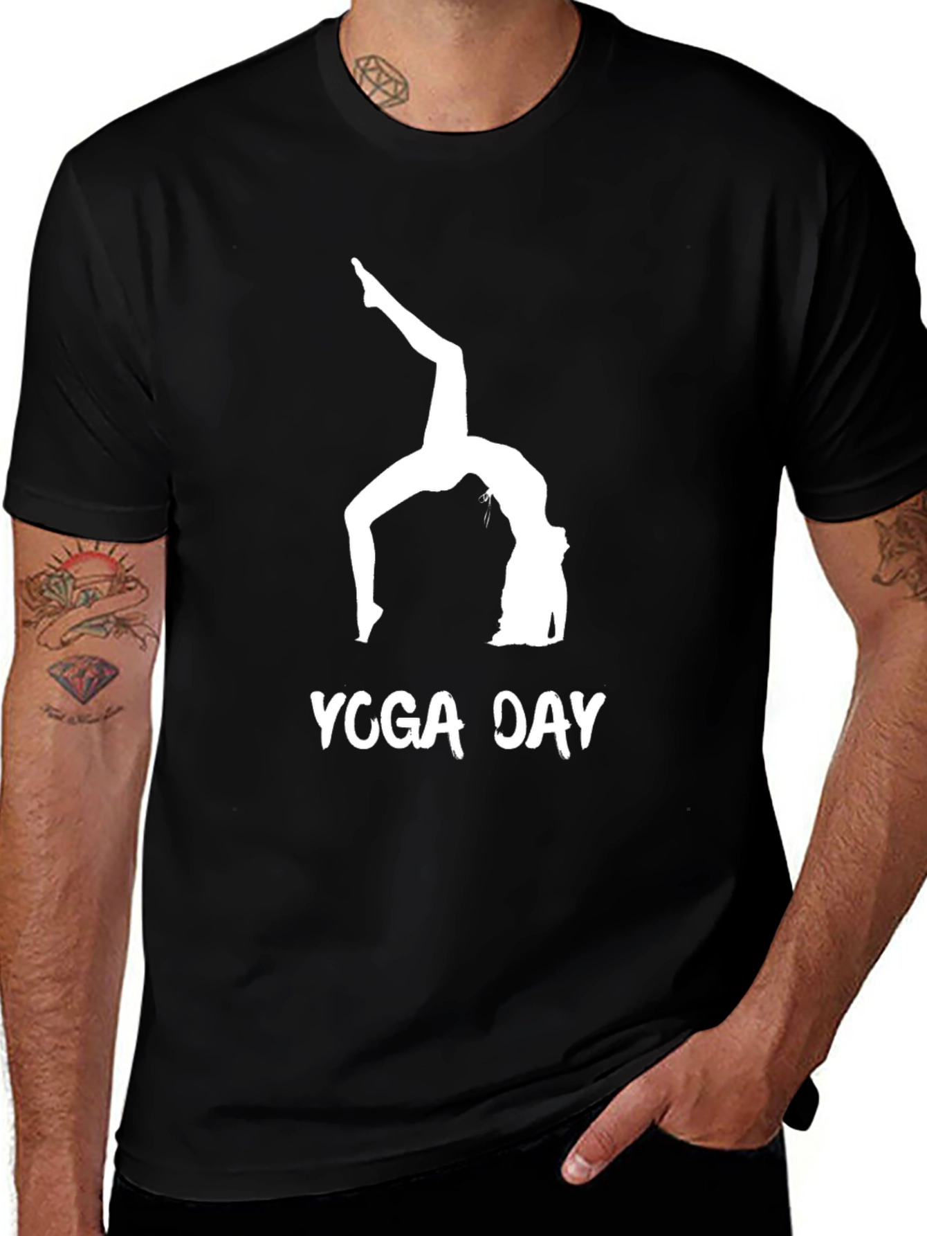 Yoga Day Graphic Tee - Black Cotton Comfort