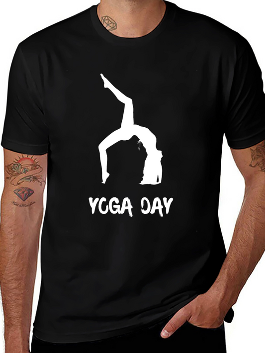 Yoga Day Graphic Tee - Black Cotton Comfort