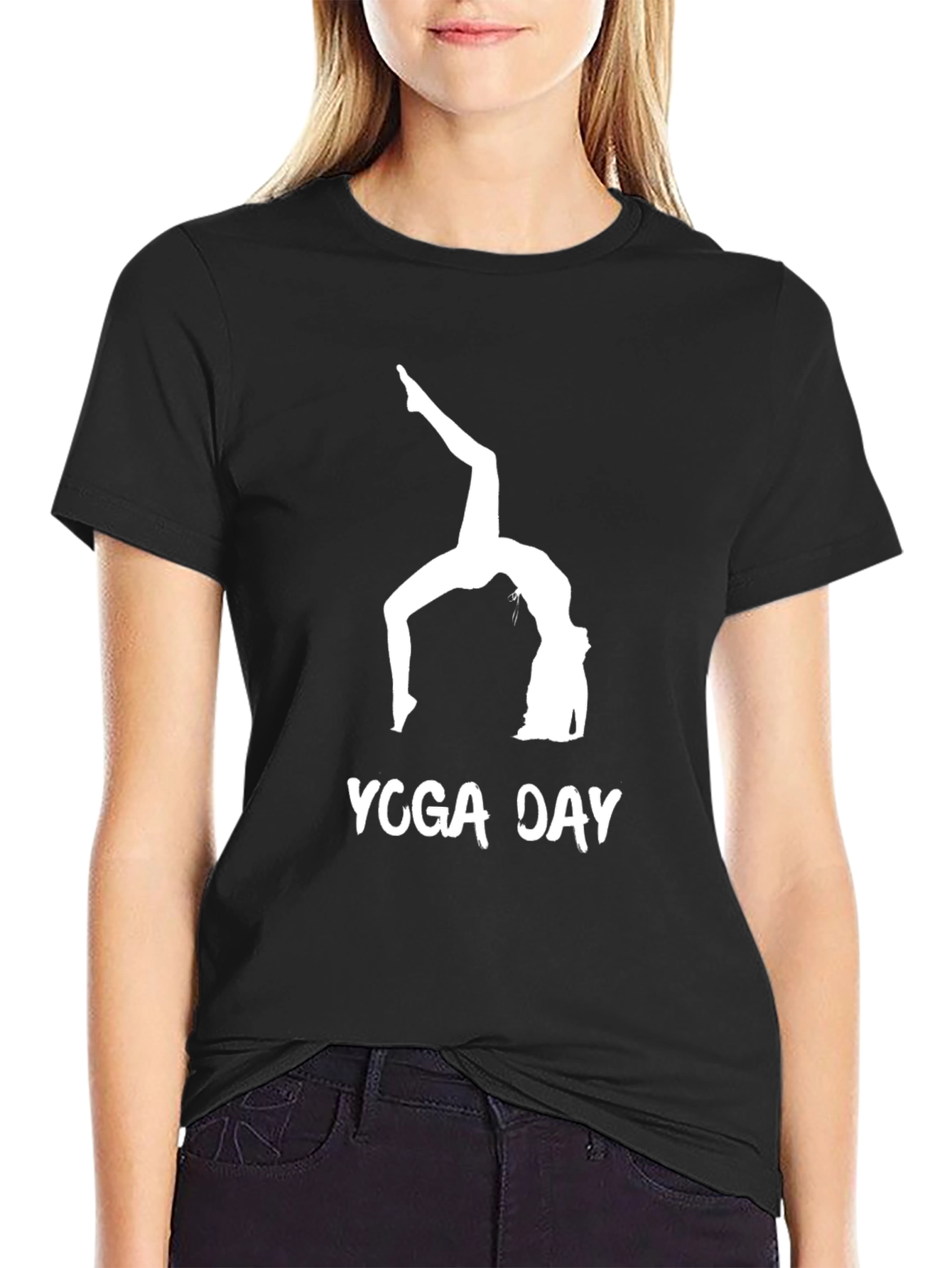 Yoga Day Graphic Tee - Black Cotton Comfort