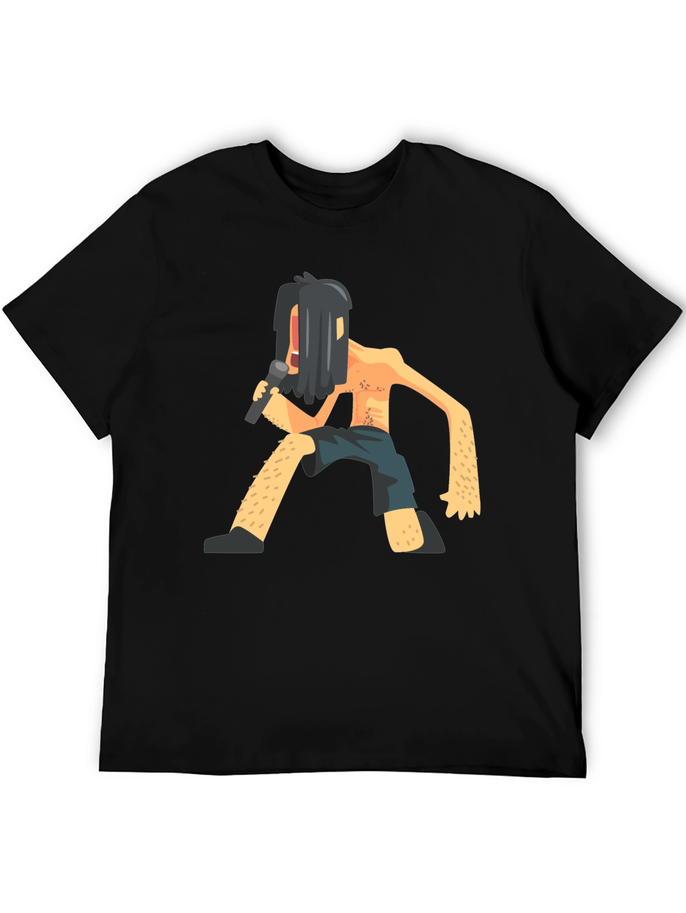 Black T-Shirt with Funny Singer Graphic