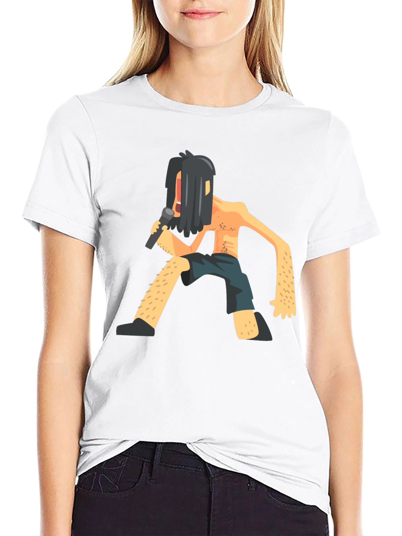 Black T-Shirt with Funny Singer Graphic