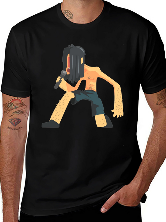 Black T-Shirt with Funny Singer Graphic