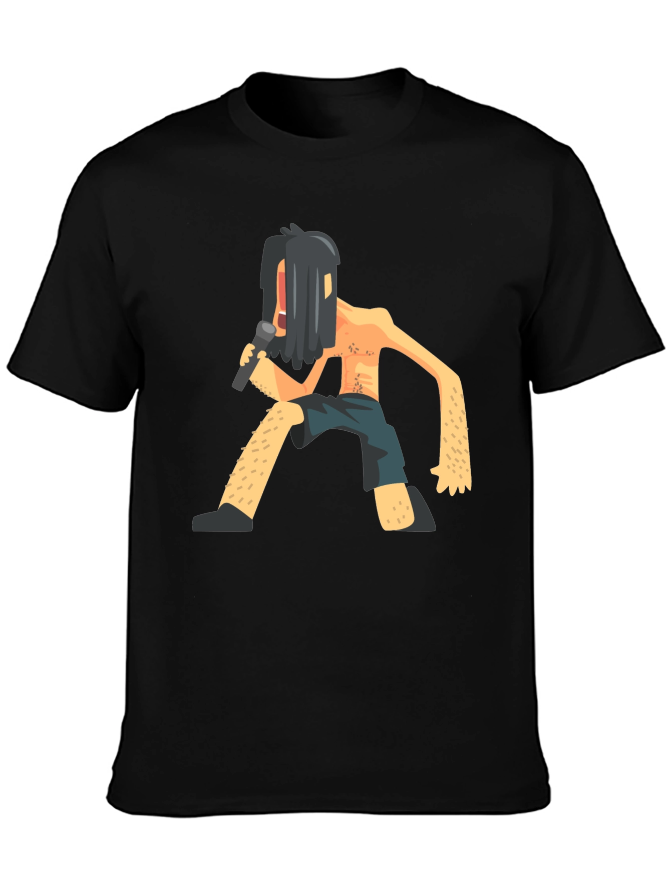 Black T-Shirt with Funny Singer Graphic