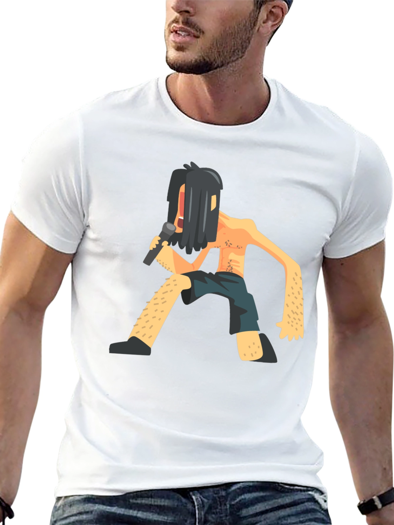 Black T-Shirt with Funny Singer Graphic