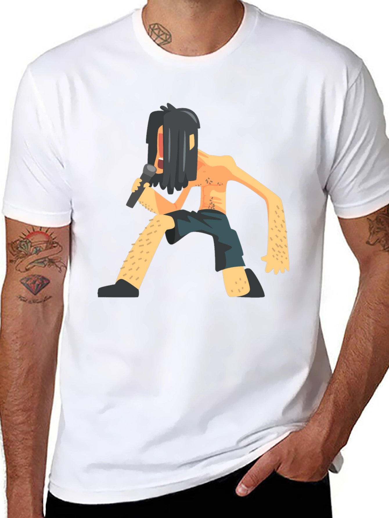 Black T-Shirt with Funny Singer Graphic