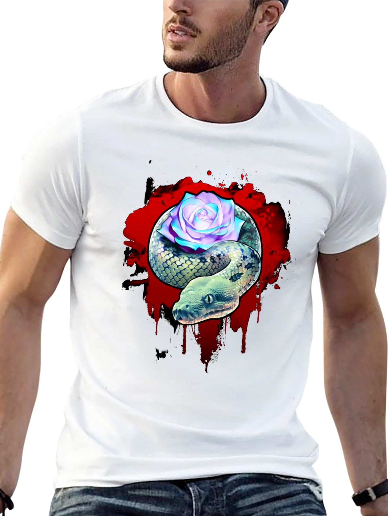 Snake and Rose Graphic T-Shirt - Unique Design
