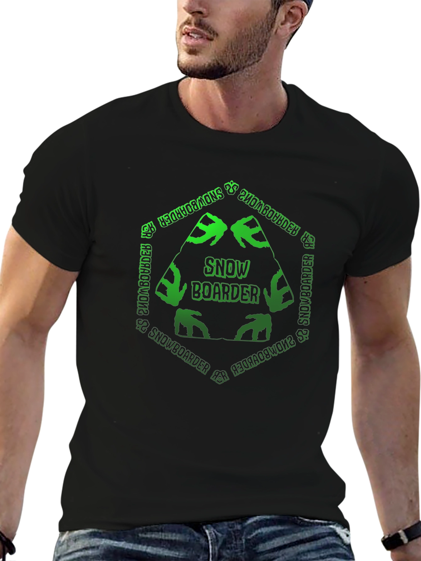 Snowboarder T-Shirt: Green Hexagon Design