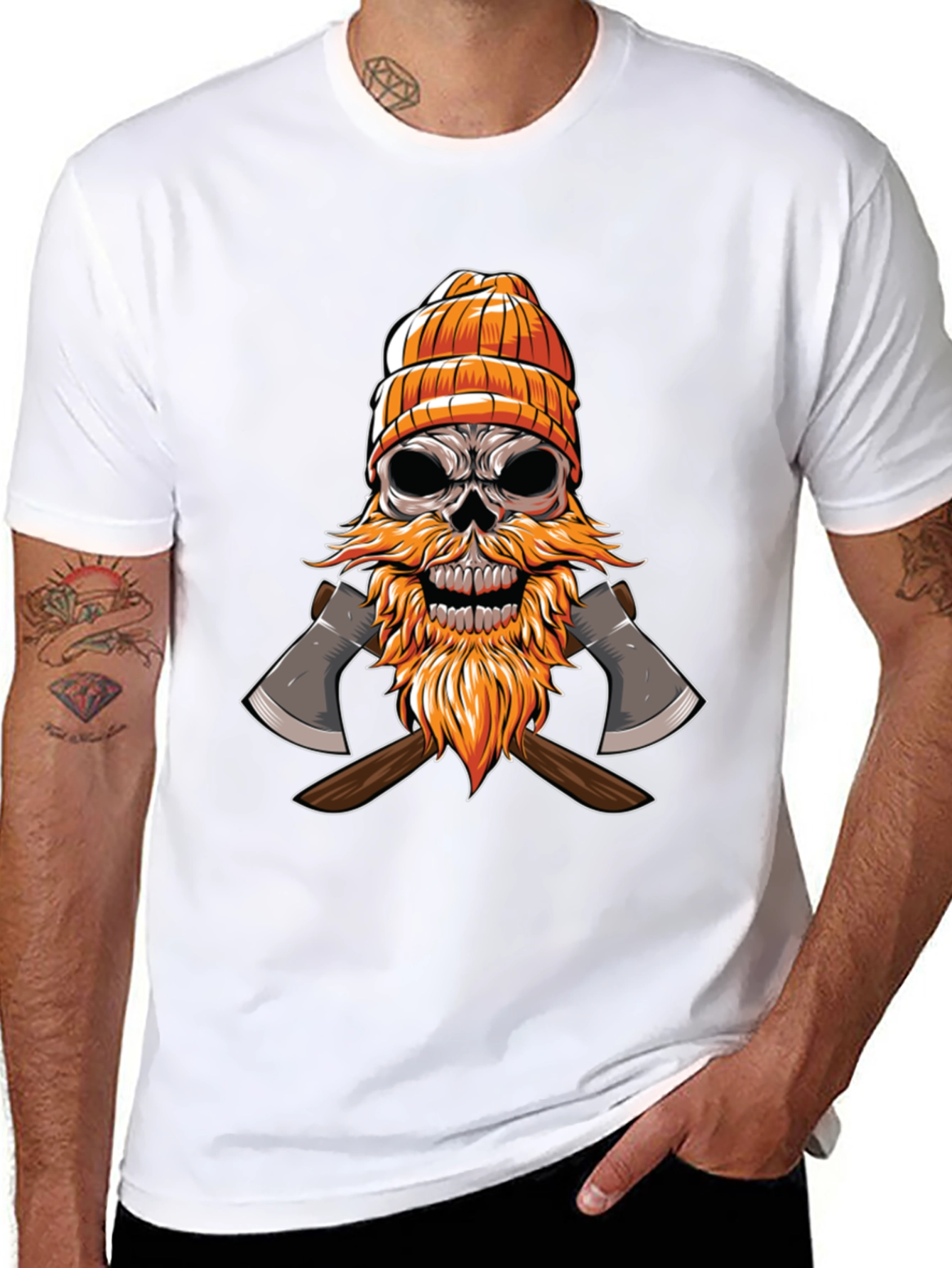 Skull Lumberjack Graphic Tee - Black Cotton Shirt