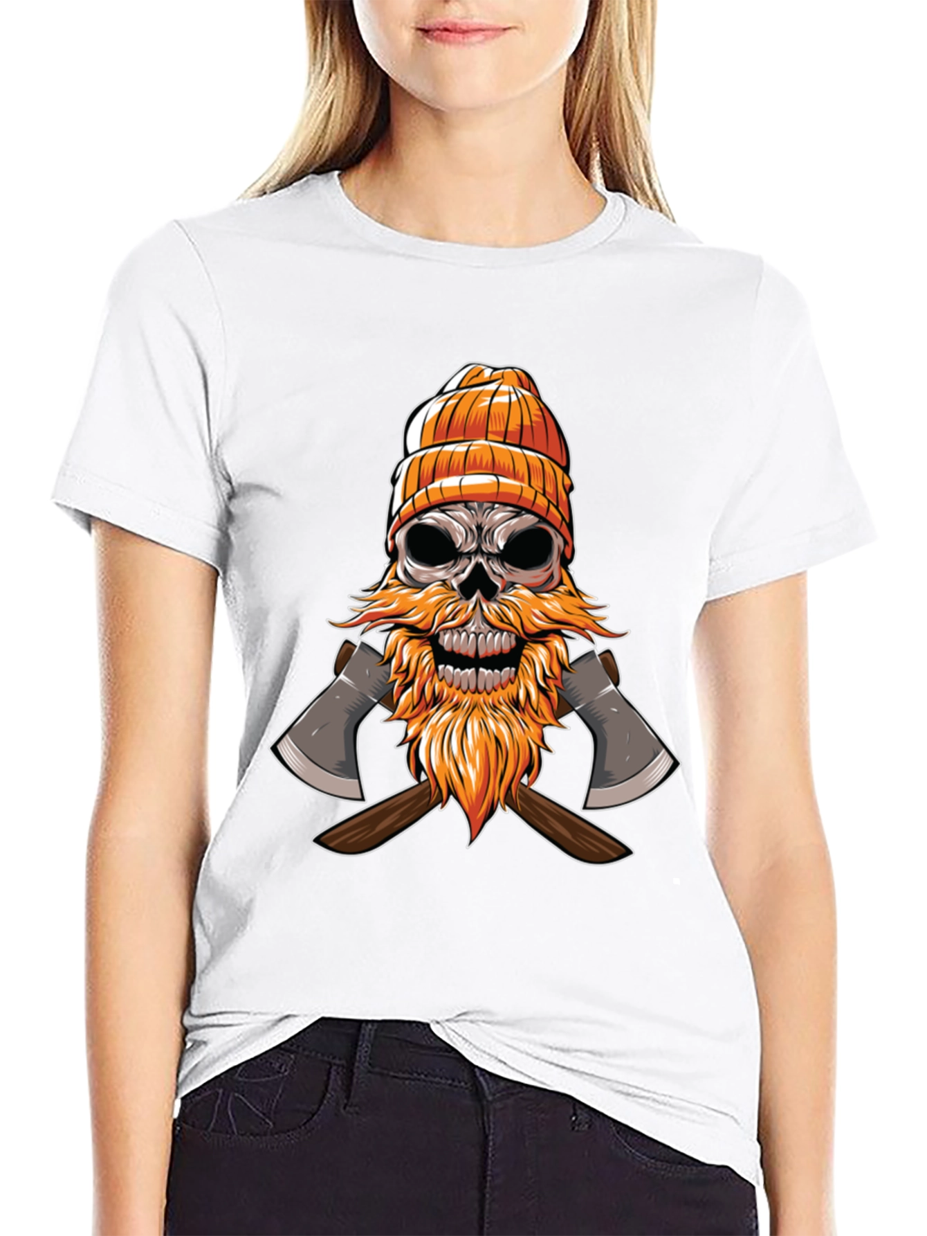 Skull Lumberjack Graphic Tee - Black Cotton Shirt
