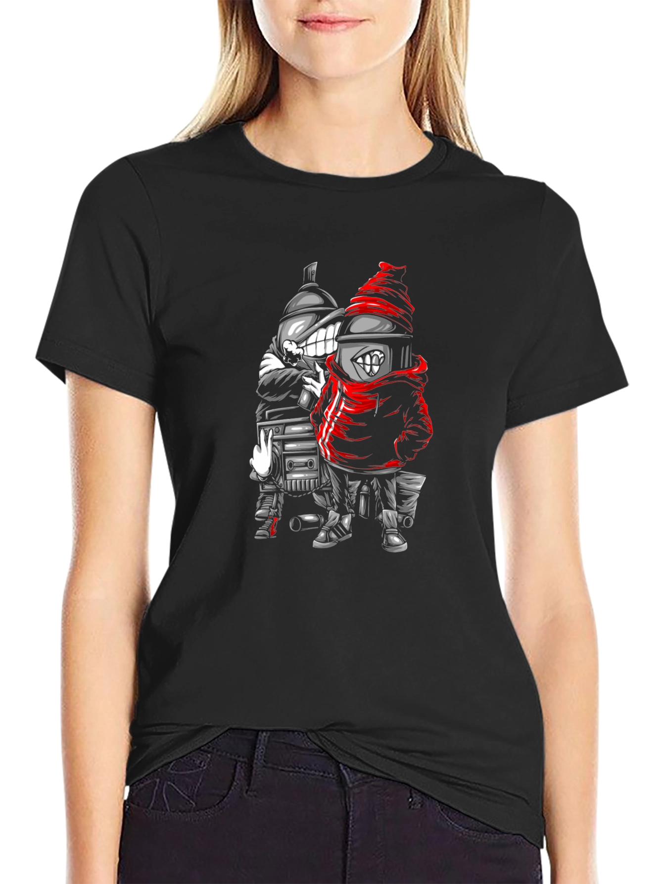 Spray Can Cartoon Graphic Black T-Shirt