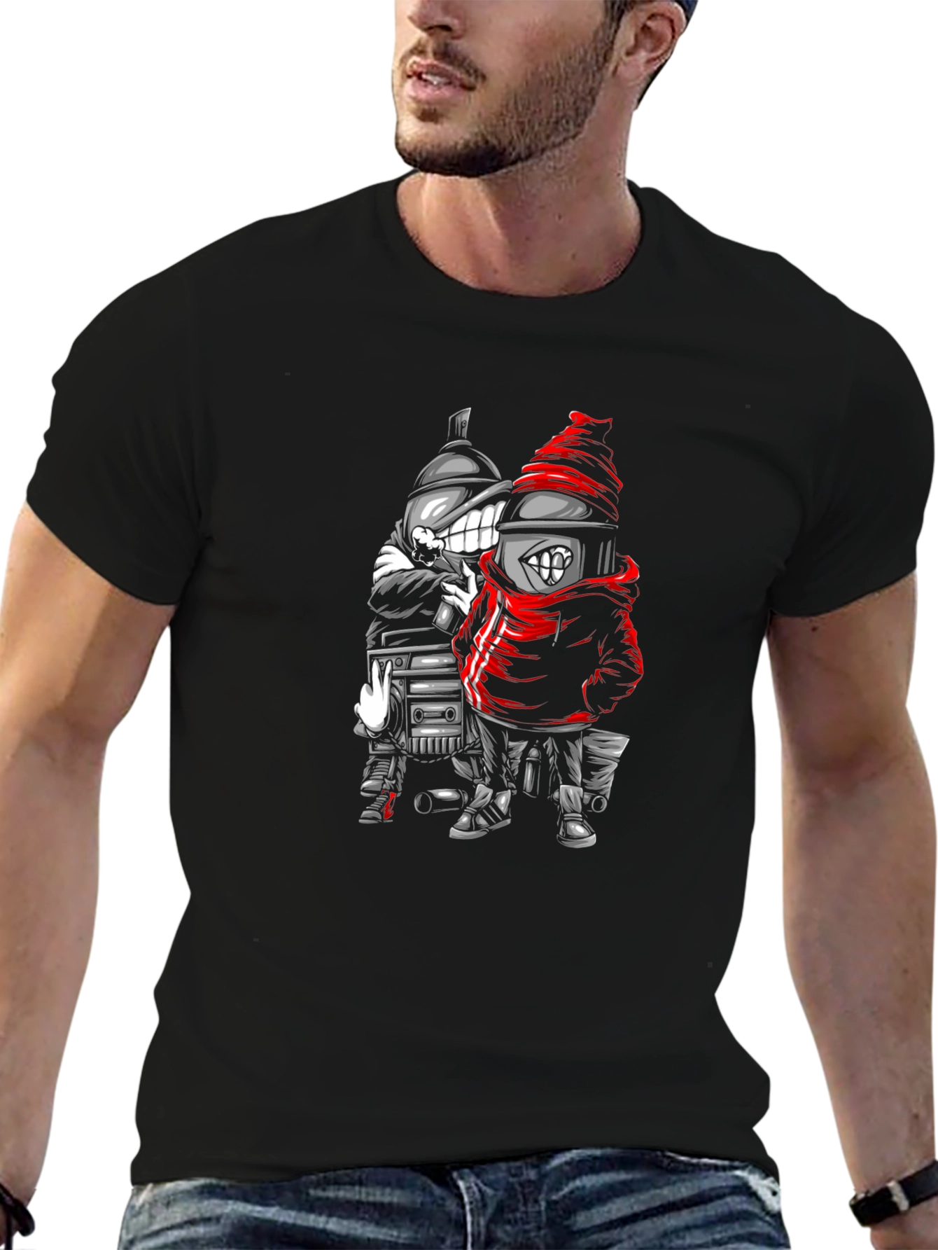 Spray Can Cartoon Graphic Black T-Shirt