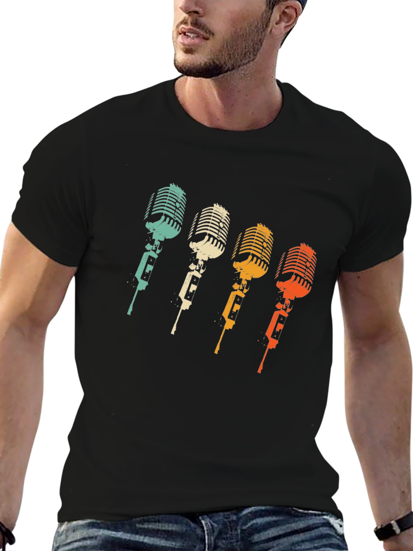 Retro Microphone Graphic Tee - Classic Vocal Design