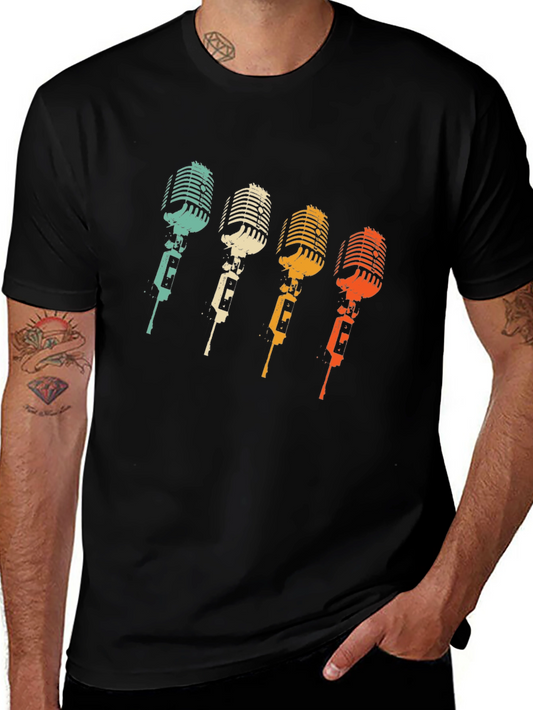 Retro Microphone Graphic Tee - Classic Vocal Design