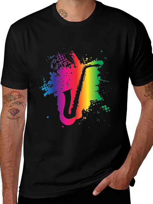 Rainbow Saxophone Graphic Tee - Music Lovers Shirt