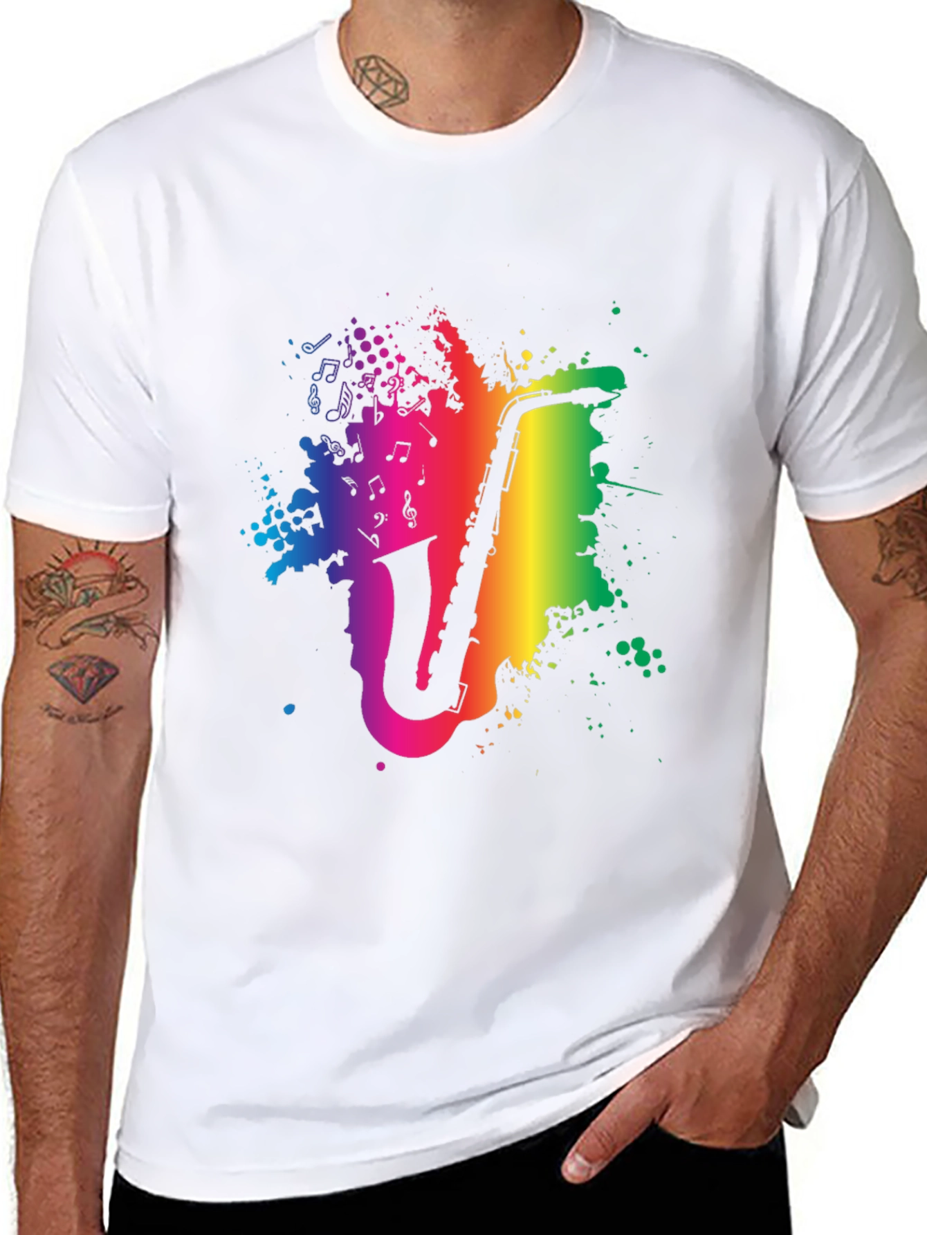 Rainbow Saxophone Graphic Tee - Music Lovers Shirt