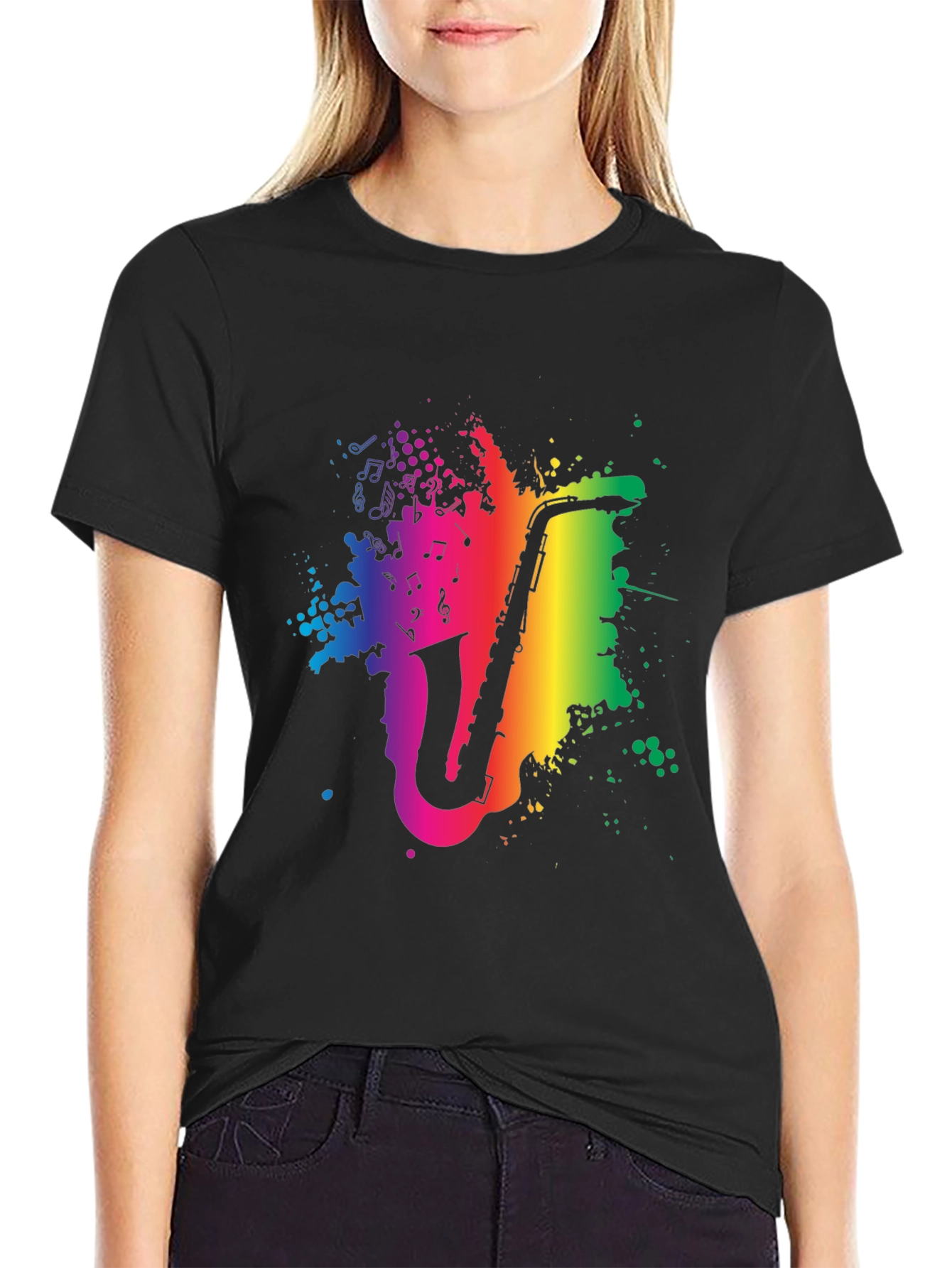 Rainbow Saxophone Graphic Tee - Music Lovers Shirt