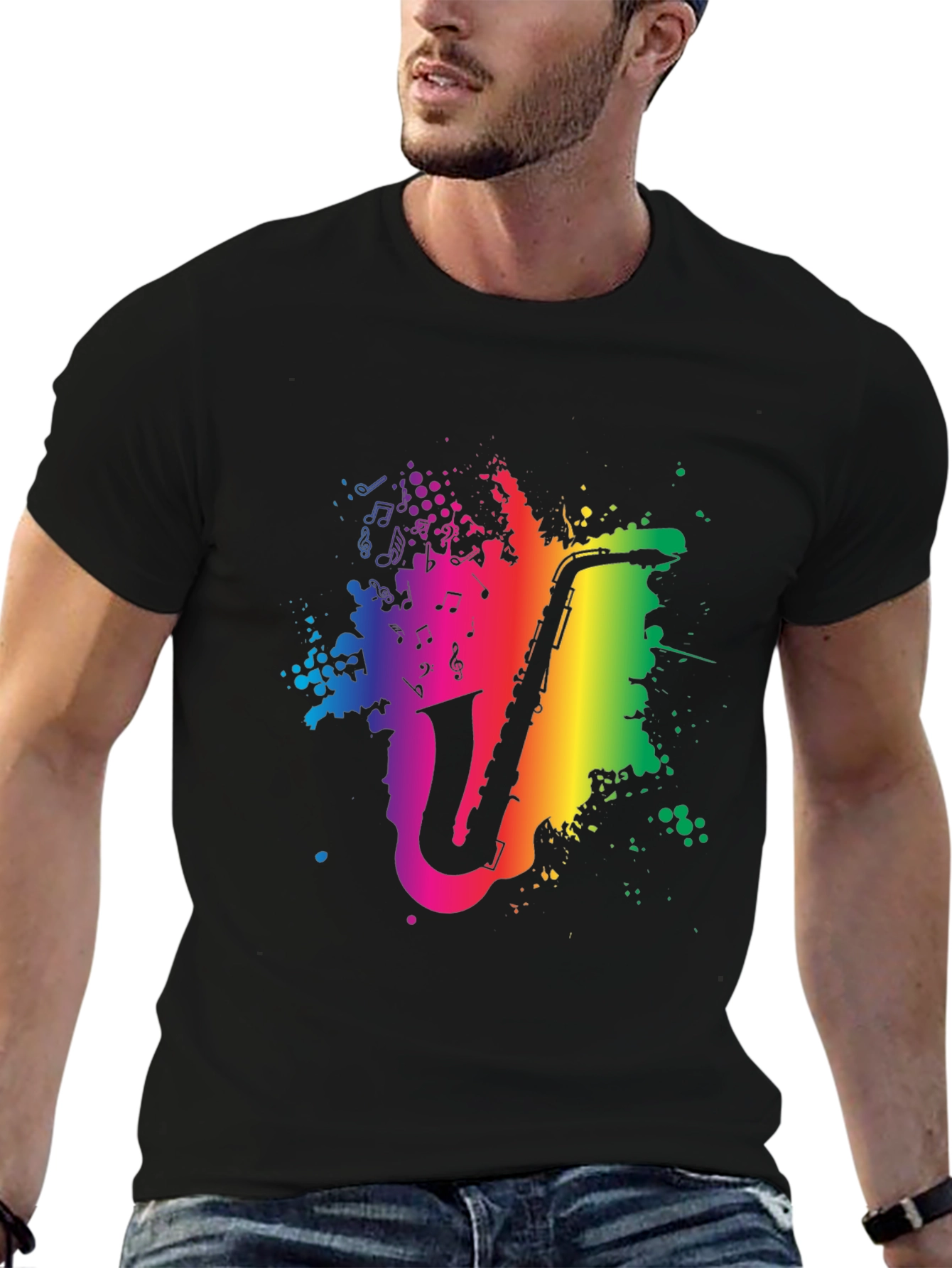 Rainbow Saxophone Graphic Tee - Music Lovers Shirt