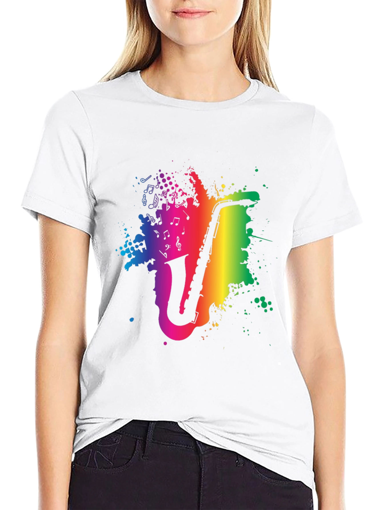 Rainbow Saxophone Graphic Tee - Music Lovers Shirt