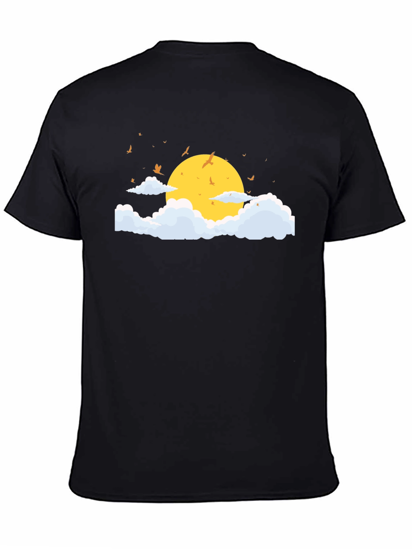 Black T-Shirt with Sun and Cloud Graphic