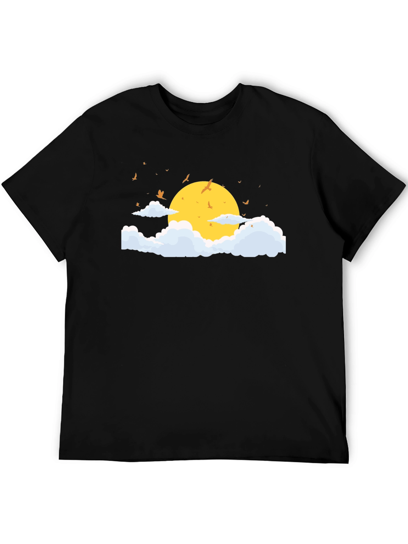 Black T-Shirt with Sun and Cloud Graphic