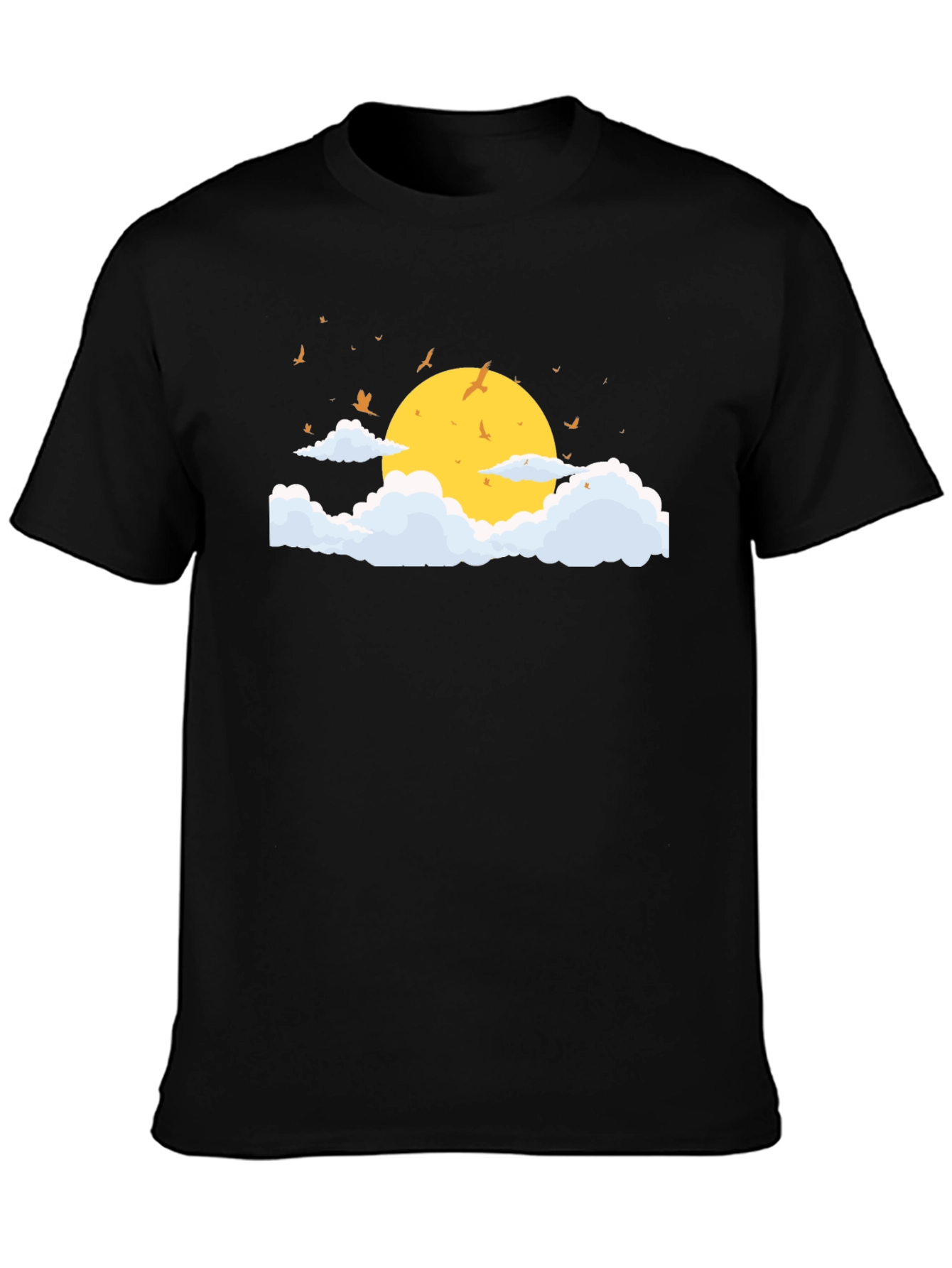 Black T-Shirt with Sun and Cloud Graphic