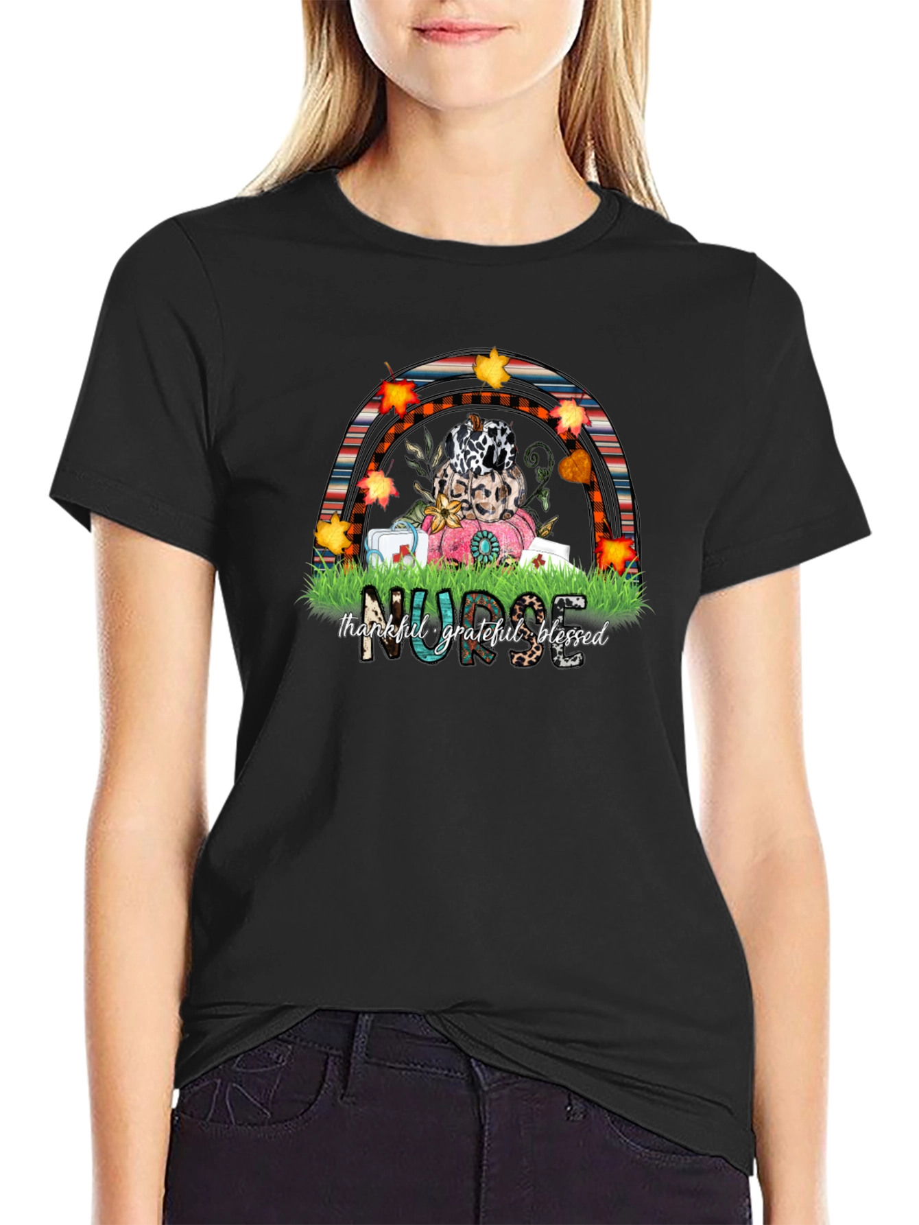 Thankful Nurse Fall Rainbow T-Shirt