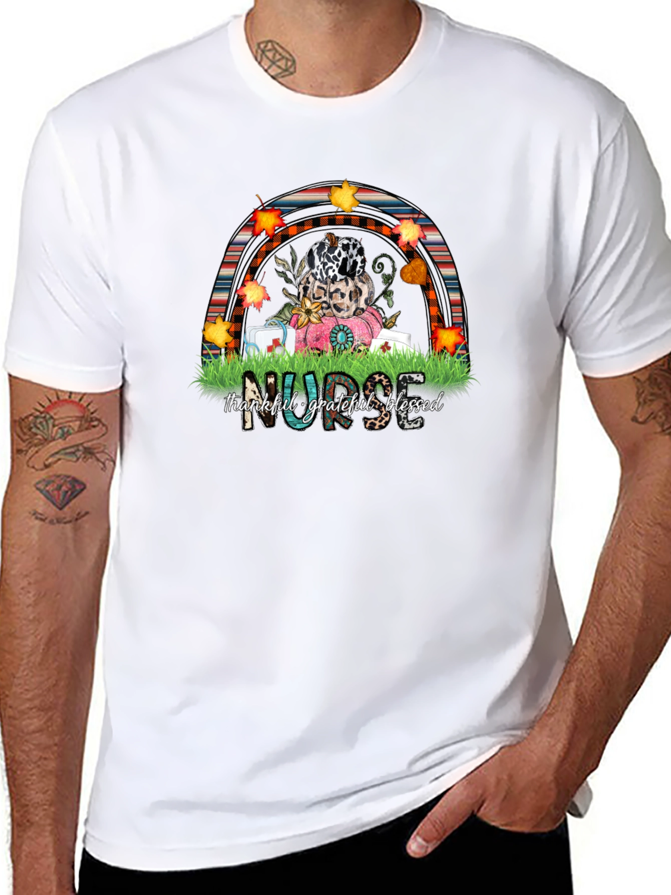Thankful Nurse Fall Rainbow T-Shirt