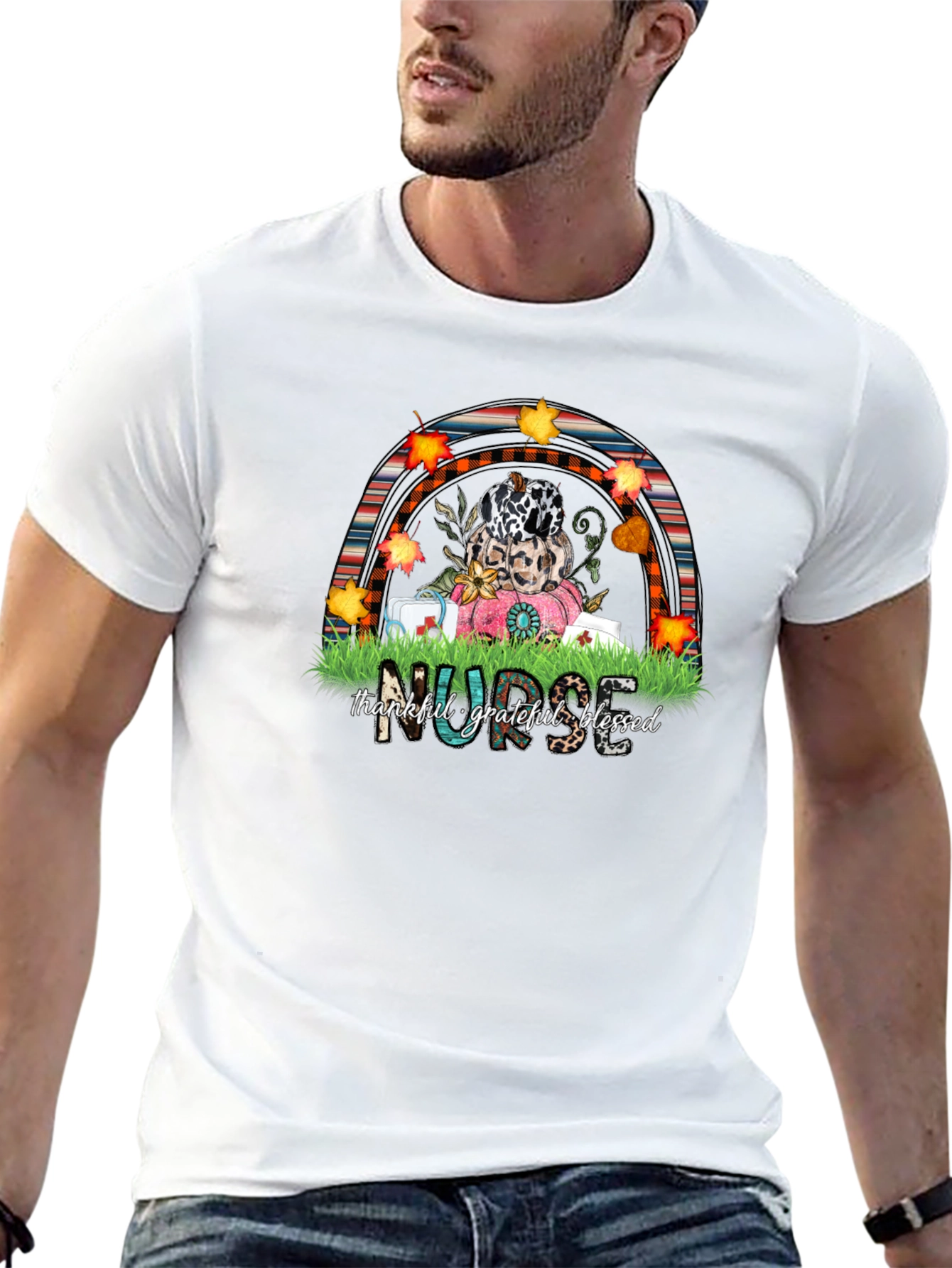 Thankful Nurse Fall Rainbow T-Shirt