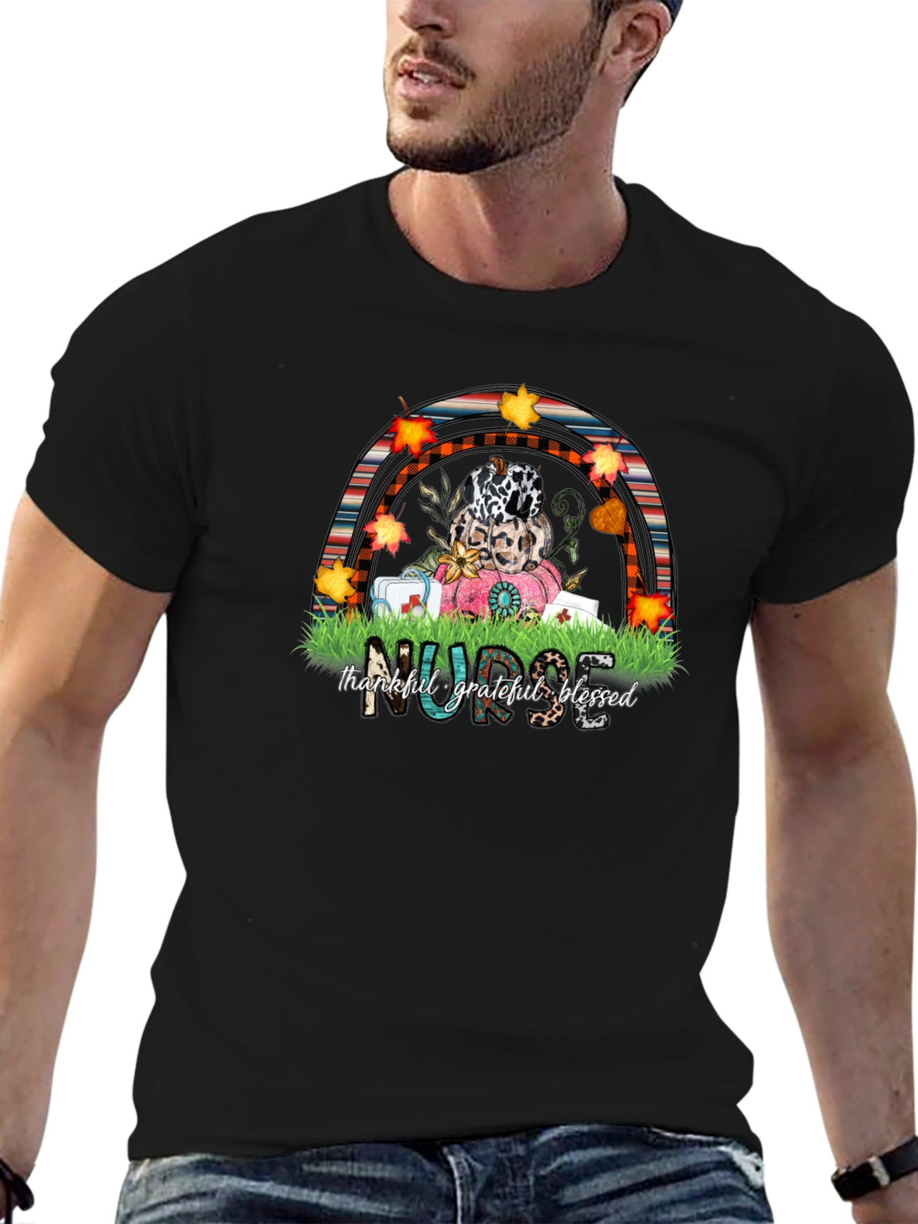 Thankful Nurse Fall Rainbow T-Shirt