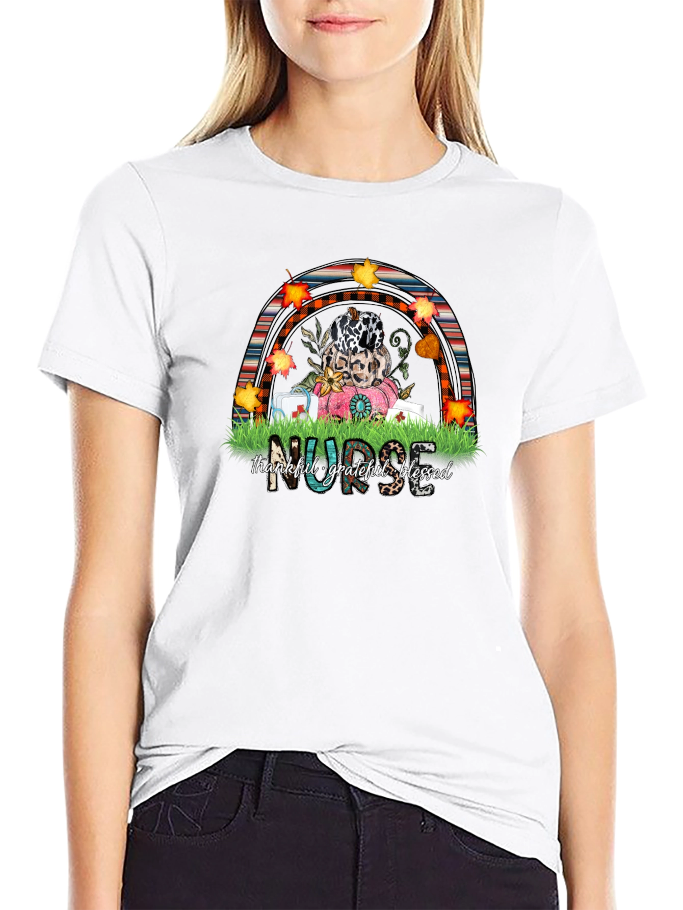Thankful Nurse Fall Rainbow T-Shirt