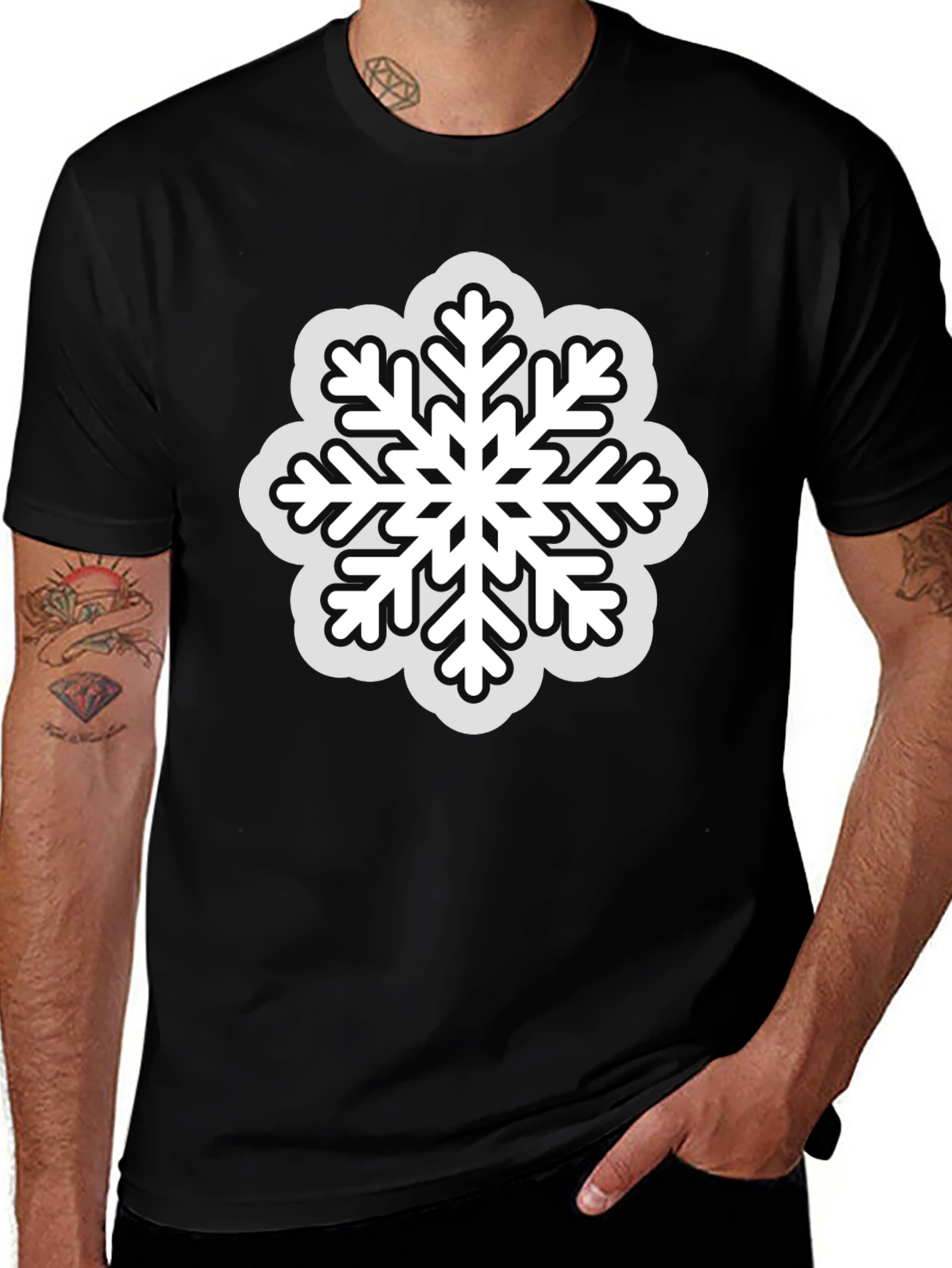 Snowflake Graphic Tee - Black Winter Holiday Shirt