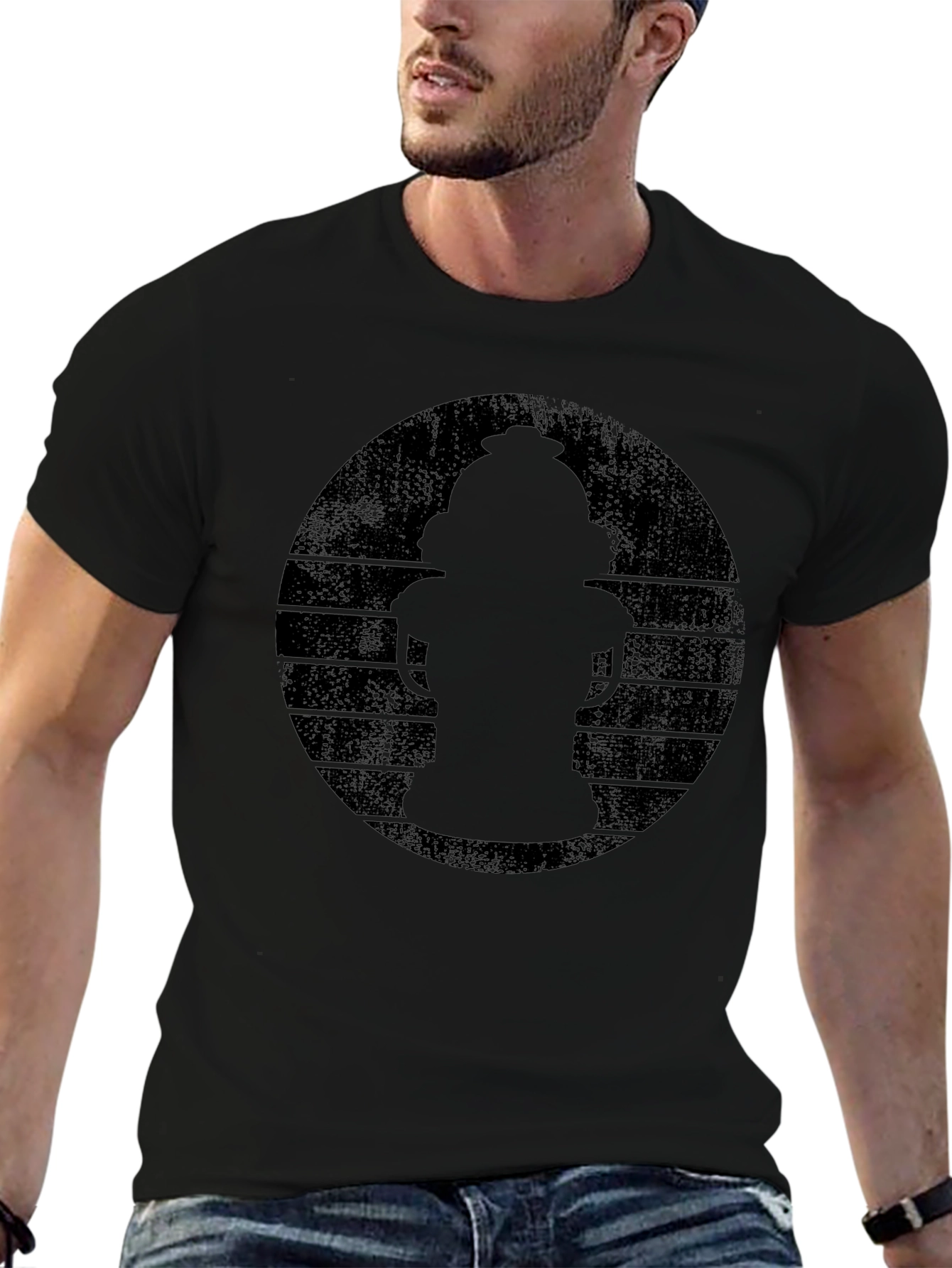 Retro Fire Hydrant Graphic Tee - Black Cotton