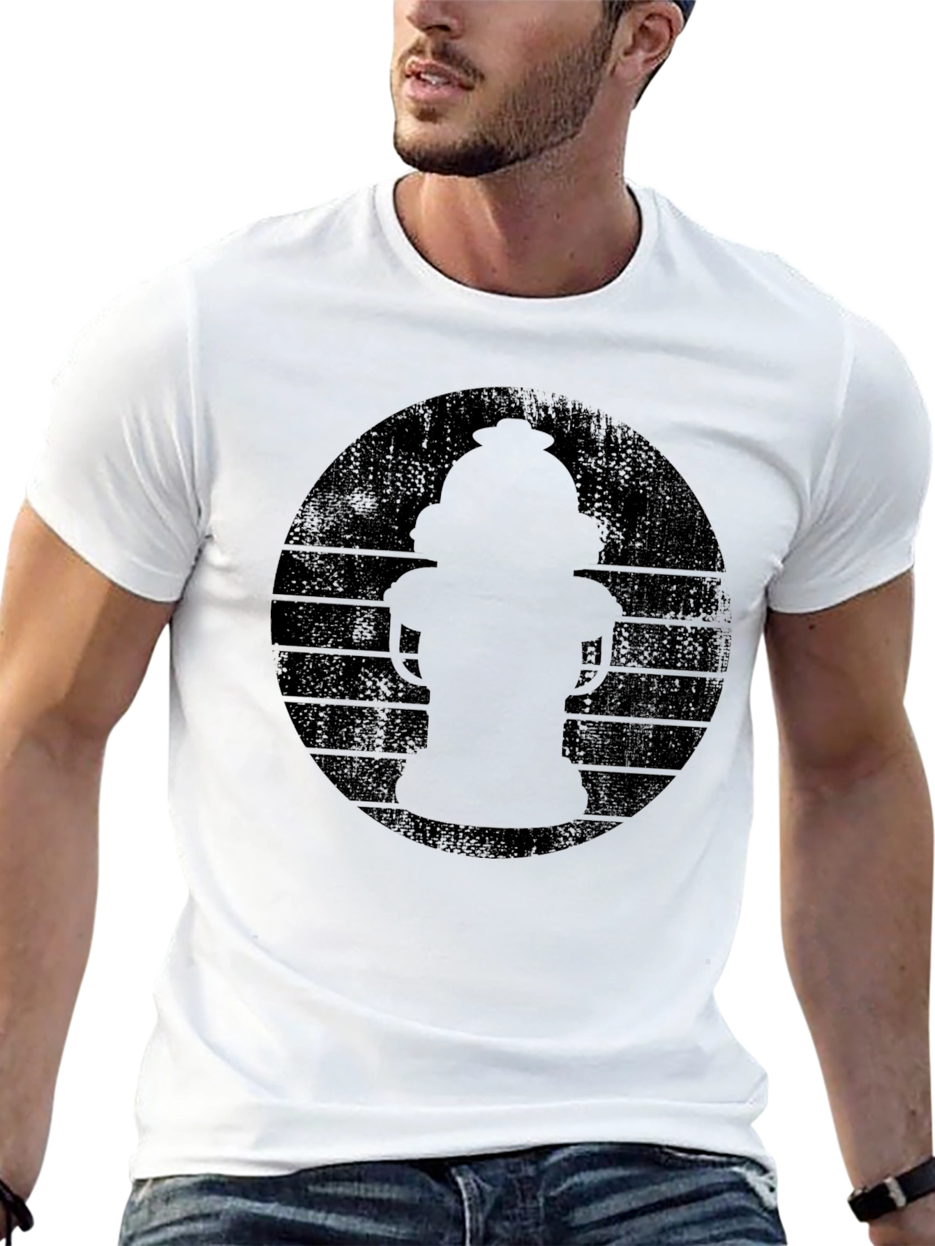 Retro Fire Hydrant Graphic Tee - Black Cotton