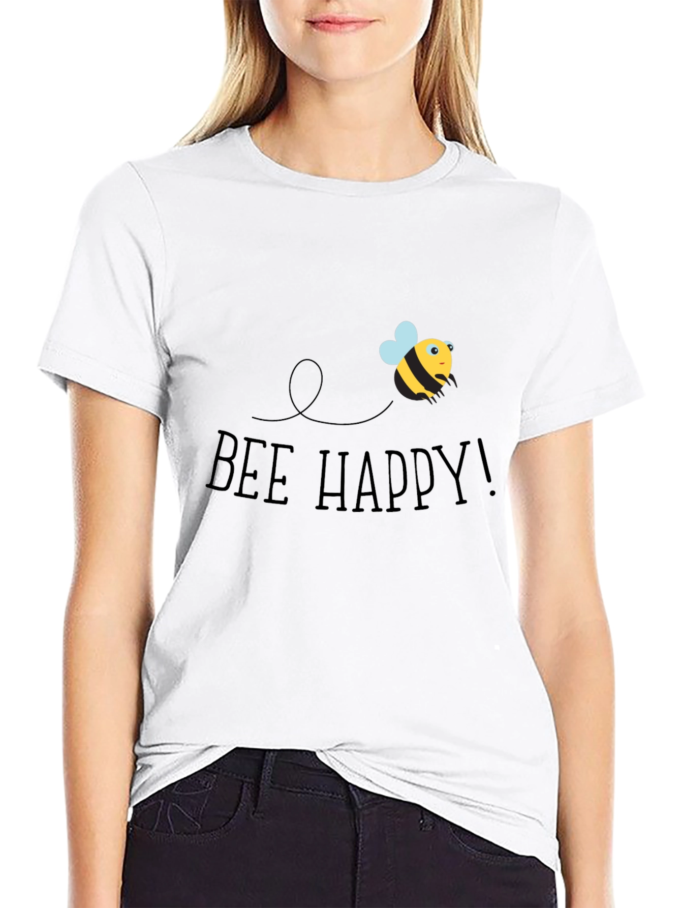 Bee Happy Graphic Tee - Black Cotton T-Shirt