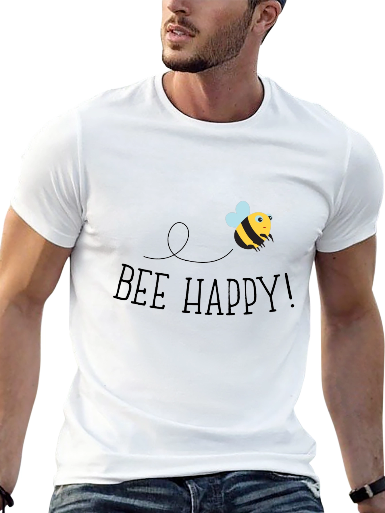 Bee Happy Graphic Tee - Black Cotton T-Shirt
