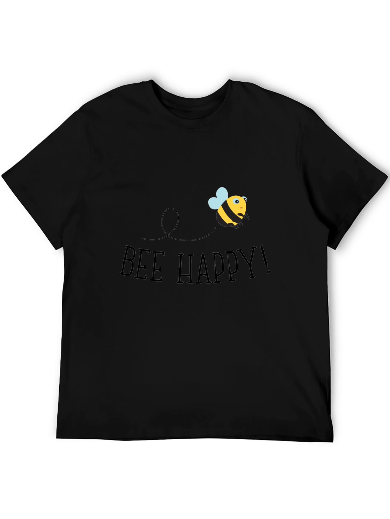 Bee Happy Graphic Tee - Black Cotton T-Shirt