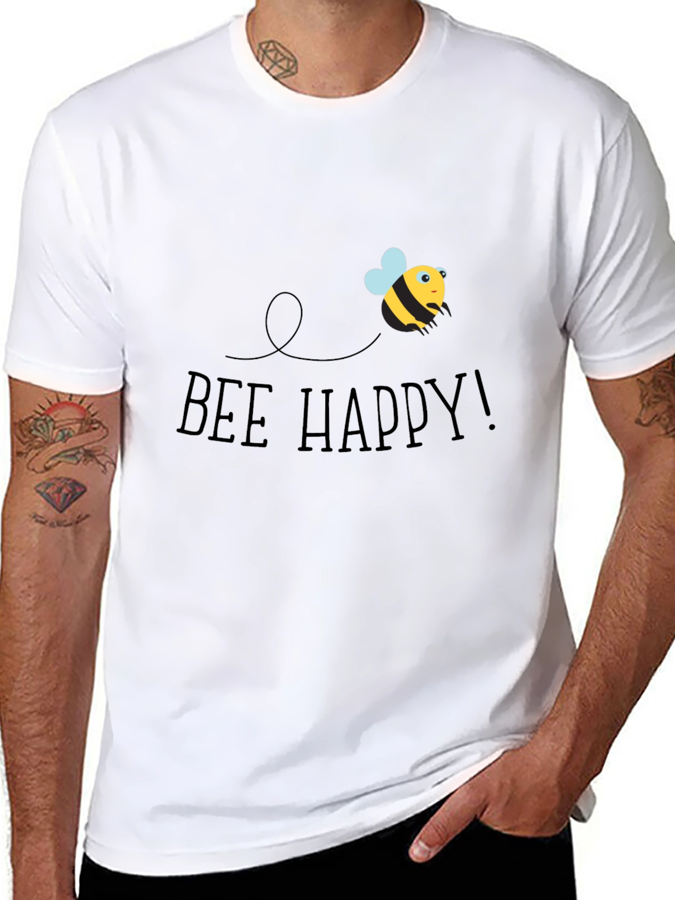 Bee Happy Graphic Tee - Black Cotton T-Shirt